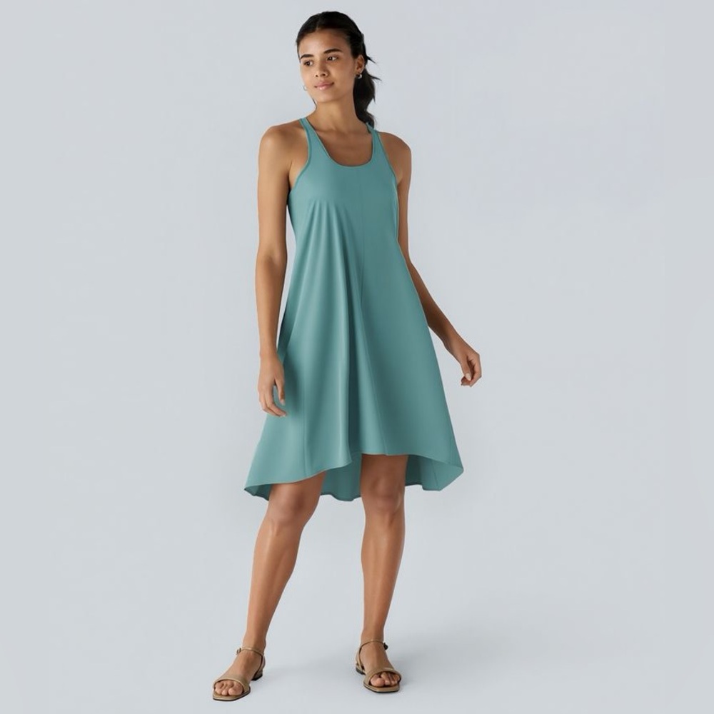 HALARA Breezeful Racerback Teal High-Low Flowy Dress